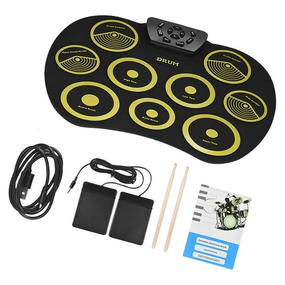hejhncii Electronic Drum Set 9 Pads Rolls up Practice Drum Built-in Speaker Headphone Set