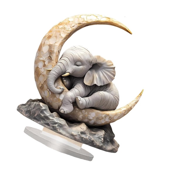 hejhncii Elephant On Moon Shape 2D Flat Acrylic Ornament Shelf Decors Safe For Kids Room