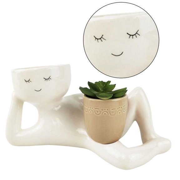 hejhncii Fake Succulents Plant Artificial Human Shaped Resin Pots Cute Desk Decors Desk