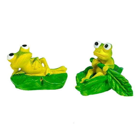 hejhncii Miniature Garden Frogs Statue And Naturalistic Nelumbo leaf Theme Animal Garden Decoration