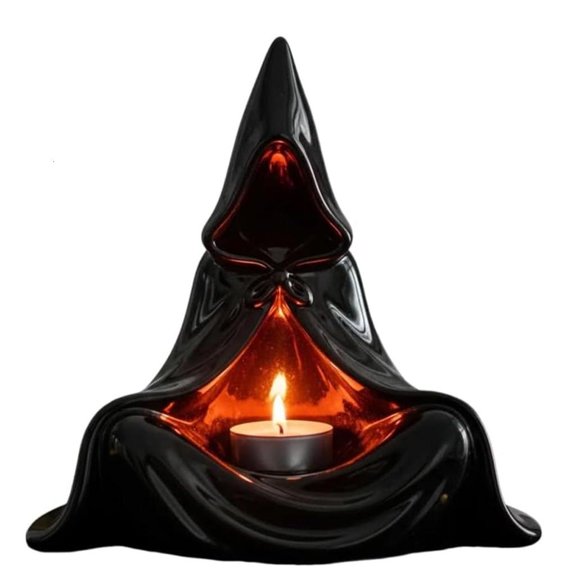 hejhncii Mystical Wizard Sculpture Tealight Candleholder Resins Hooded Cloak Statue Ornament For Outdoor Indoor Use