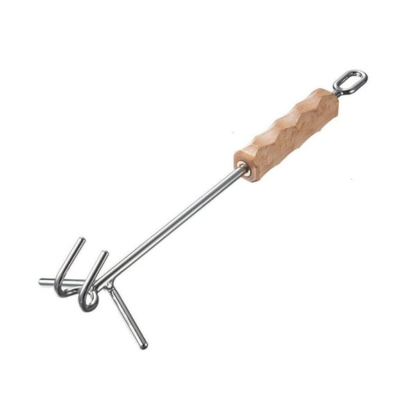 hejhncii Oven Lid Lifter Stainless Steel Double Hook Oven Lid Wooden Handle Lifter Tool Anti-rust Lifter Camping Hiking Equipment