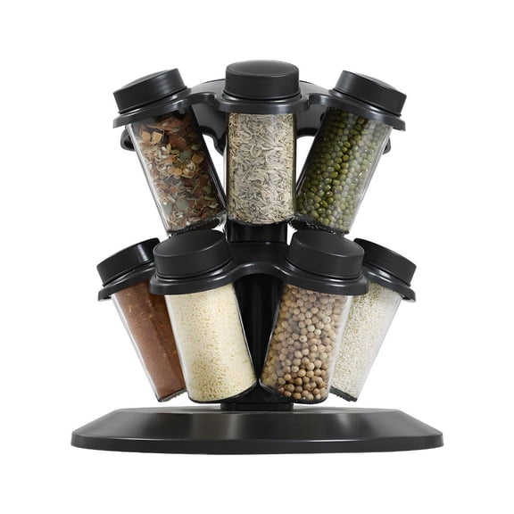 hejhncii Rotating Spice Dispenser 12 Jar Set Detachable Covers Stackable Seasoning Bottle Rack For Counter Organization