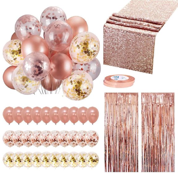 hejhncii Sequin Table Runner Foil Curtain Ribbon Rose Gold Balloons Kit Party Decor