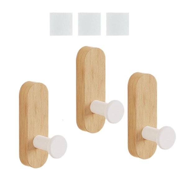hejhncii Space Saving Solid Wood Hook With Strong Adhesive Backing For Hanging Coat Bags Towels