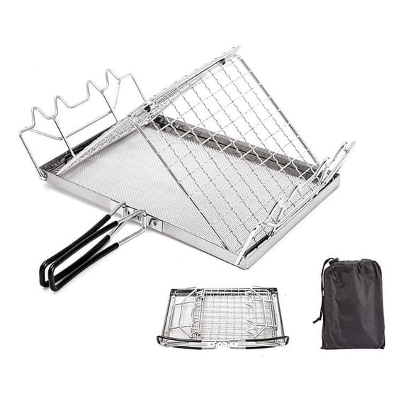 hejhncii Stainless Steel BBQ Grilling Rack Folding Barbecue Oven Roaster Stand Portable Barbecue Mesh for Campfires and Picnics