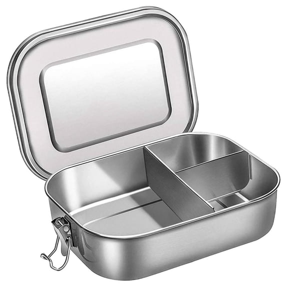 hejhncii Stainless Steel Divided Dinner Plate Lunch Box With Lid Fast Food Tray Container