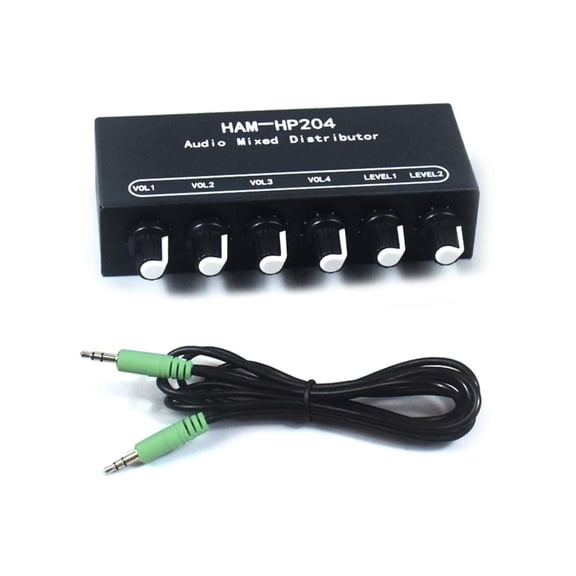 hejhncii Stereo Auditory Mixer Distributor Signal Selector Switcher 2 Input 4 Output 3.5MM Individually Control Headphones Amplifier