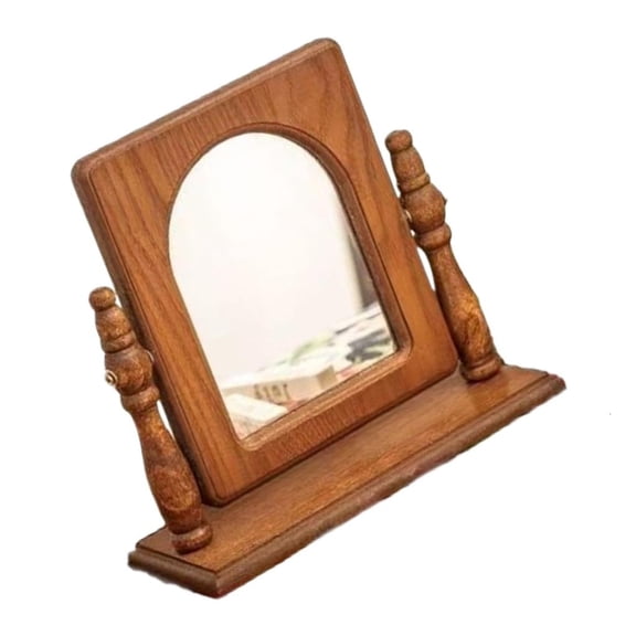 hejhncii Vintage Themed Solid Wood Table Mirror for Women Girls Wood Grains Vanity Mirror