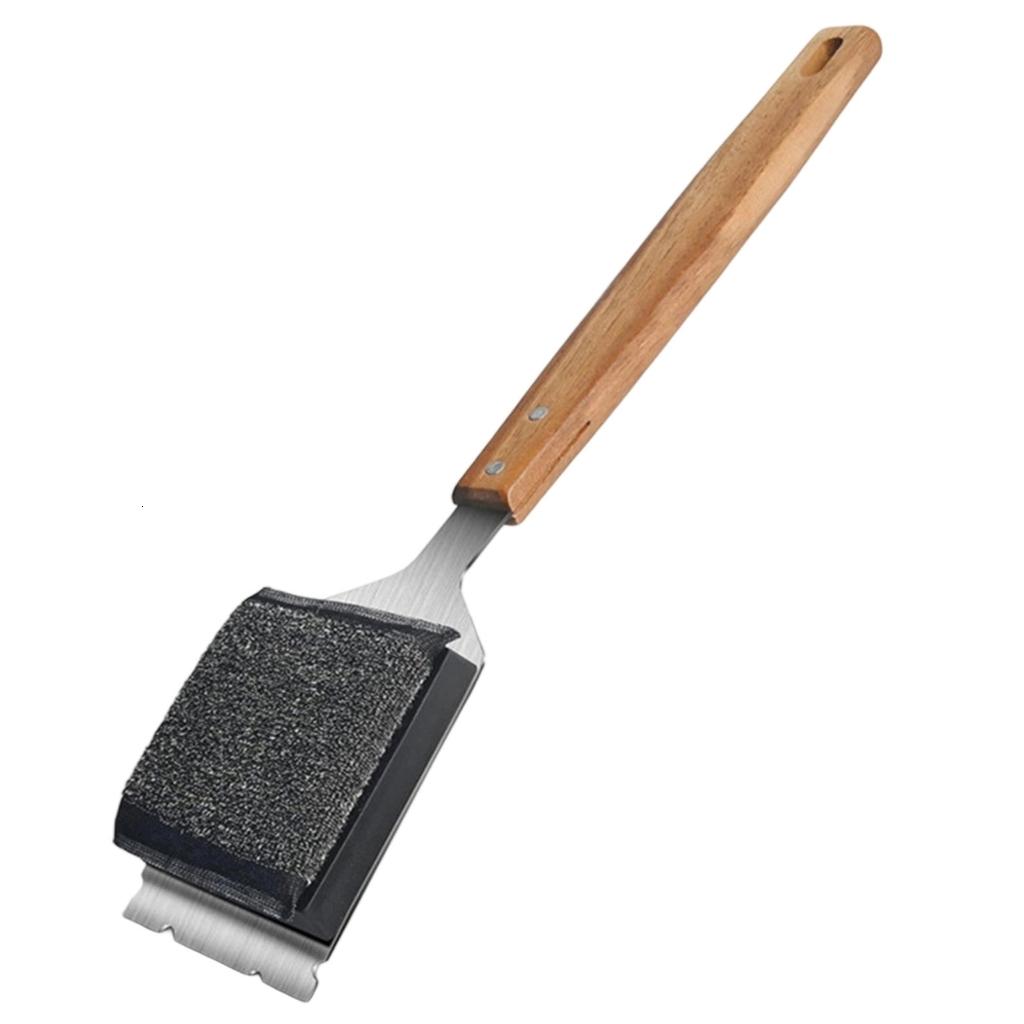 hejhncii Wooden Handle Steel Wire Sponge Scrubber For Grill Grates ...