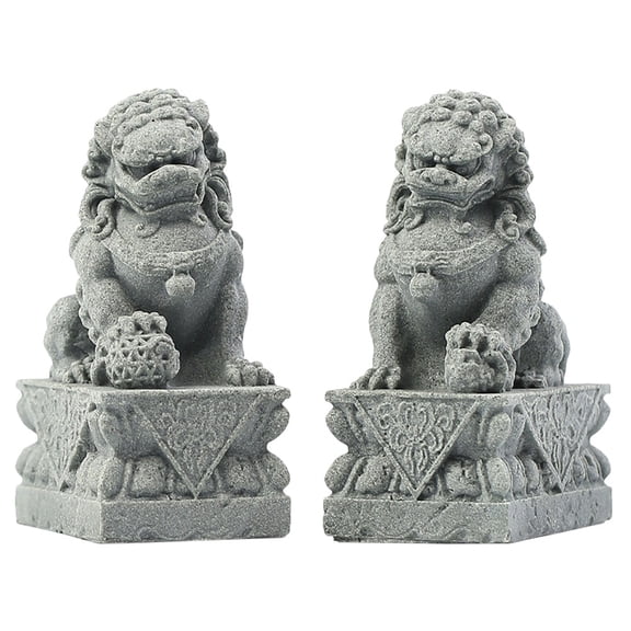 heka Asian Stone Fu Foo Dogs Guardian Lion Statues for Feng Shui Decor