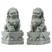 heka Asian Stone Fu Foo Dogs Guardian Lion Statues for Feng Shui Decor