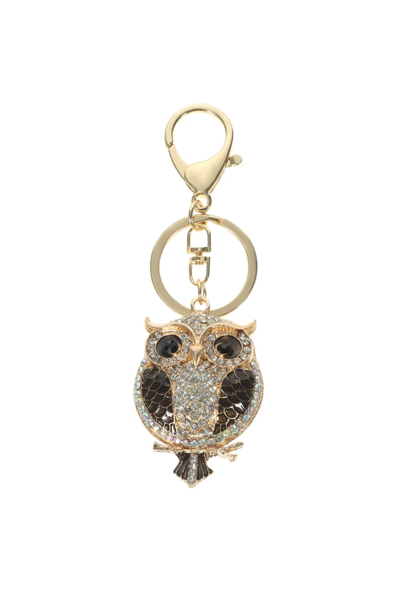 Sparkling Owl Keychain with Rhinestones and Lifelike Model Ornament