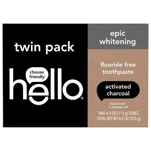 hello Activated Charcoal Epic Whitening Fluoride Free Toothpaste, Fresh Mint 4.0 oz 2pk
