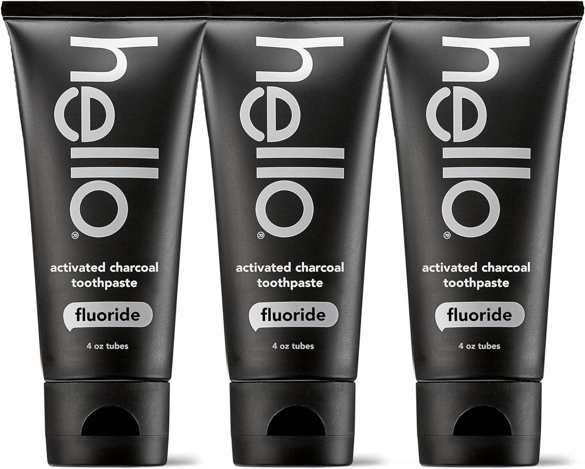 hello Activated Charcoal Fluoride Toothpaste, Fresh Mint + Coconut Oil, Vegan, 3 Units, 4 OZ Tubes Each