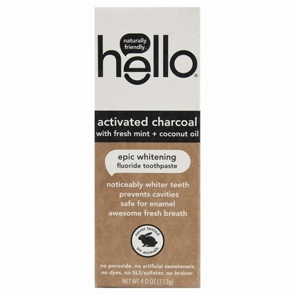 hello Activated Charcoal Whitening Fluoride Toothpaste, Fresh Mint + Coconut Oil, Vegan & SLS Free
