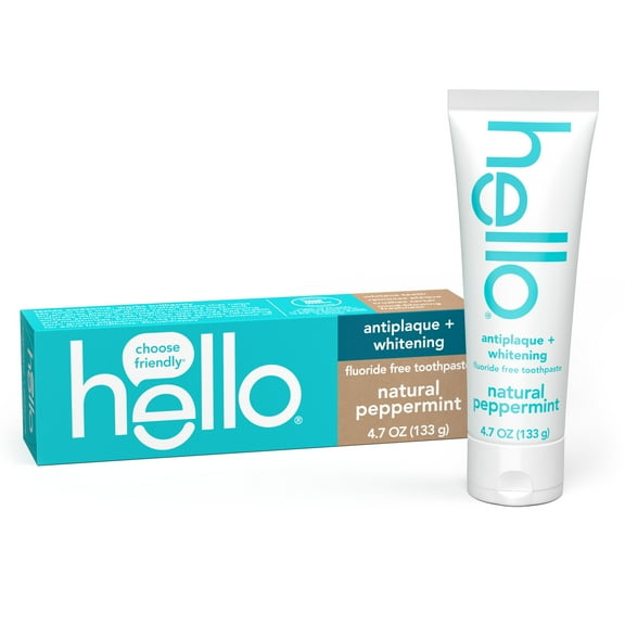 hello Antiplaque and Whitening Fluoride Free Toothpaste, Natural Peppermint, 4.7 Oz