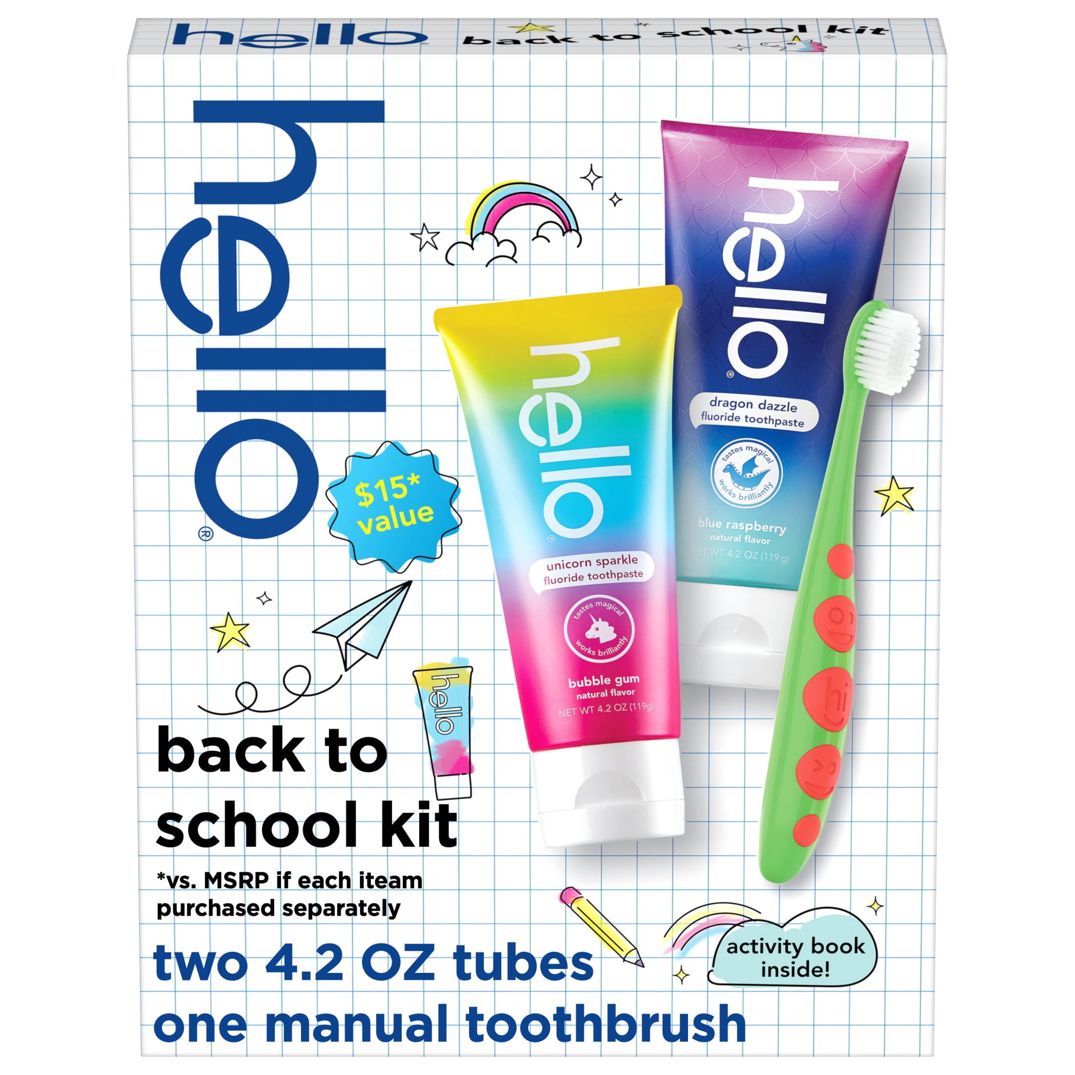 hello Kids Toothbrush and Kids Toothpaste Back To School Kit