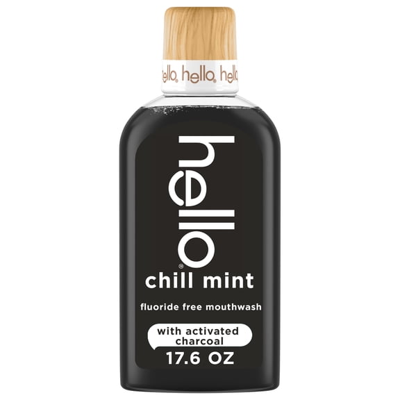 hello Chill Mint Alcohol Free Mouthwash with Activated Charcoal, Fluoride Free Mouthwash, 17.6 fl oz