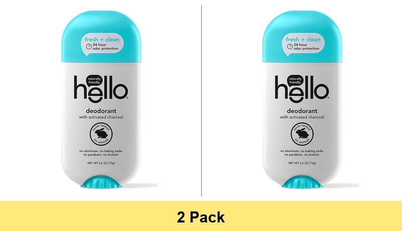 hello Clean + Fresh Deodorant with Activated Charcoal, 24 Hour Odor Protection, No Aluminum - 2 Pack