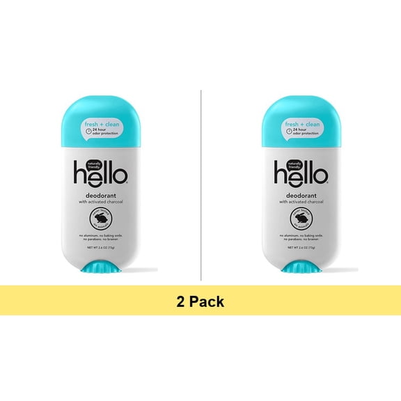 hello Clean + Fresh Deodorant with Activated Charcoal, 24 Hour Odor Protection, No Aluminum - 2 Pack