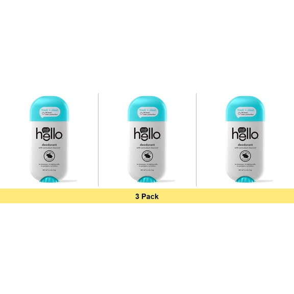hello Clean + Fresh Deodorant with Activated Charcoal, 24 Hour Odor Protection, No Aluminum - 3 Pack