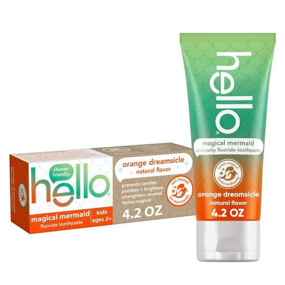 hello Magical Mermaid Kids Toothpaste with Fluoride, Orange Dreamsicle Flavored Toothpaste, 4.2 Oz