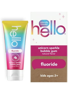hello Kids Unicorn Sparkle Fluoride Toothpaste with Natural Bubble Gum Flavor, Vegan, SLS & Gluten Free