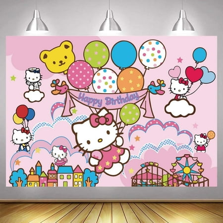 hello Kitty Happy Birthday Anime Cartoon Theme Backdrops Banner Birthday Party Decor Supplies,5.9x3.6ft