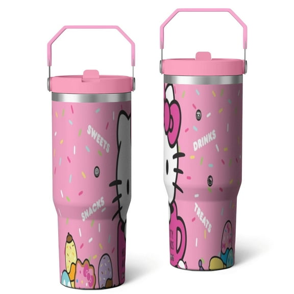 hello Kitty Tumbler for Kids Girls Daughter Insulated Cups with Handle and Straw Cute Birthday Christmas Gift for Women Friend Double-Walled Stainless Steel Travel Tumbler 30 Oz (1)