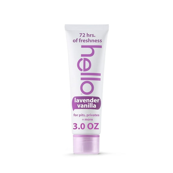 hello All Over Lavender Vanilla Whole Body Deodorant Cream, Aluminum Free Deodorant Cream for Pits, Privates + More, Offers 72 Hours of Freshness, Safe for Sensitive Skin, Vegan, 1 Pack, 3 Oz Tube