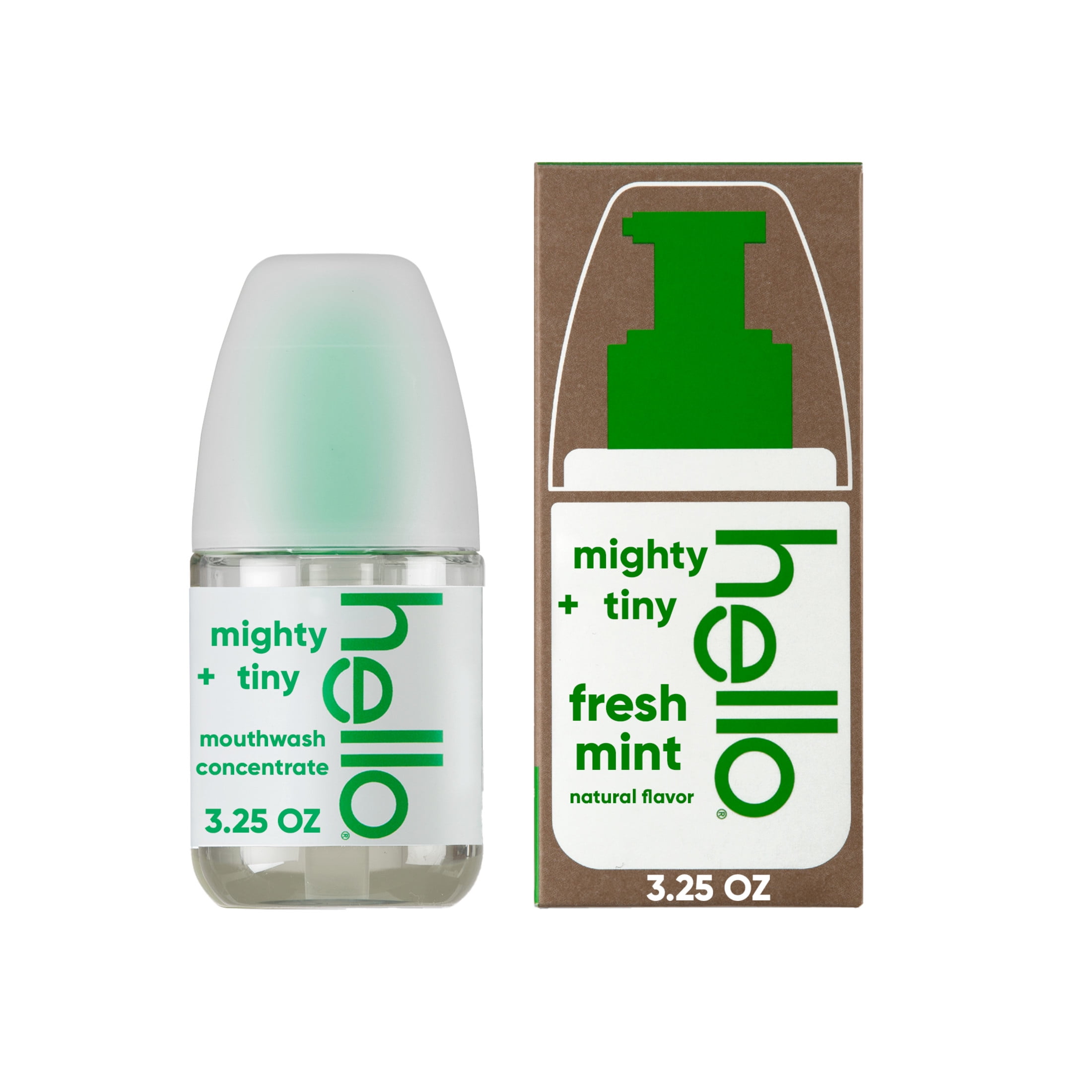 hello Mighty and Tiny Alcohol Free Mouthwash Concentrate, Fresh Mint, 3.25 Fl Oz Pump Bottle