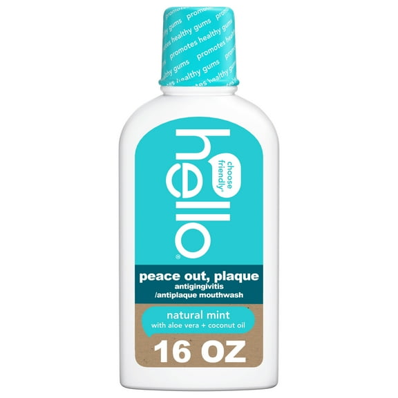 hello Peace Out Plaque Fluoride Free and Alcohol Free Mouthwash, Natural Mint, 16 Fl Oz Bottle