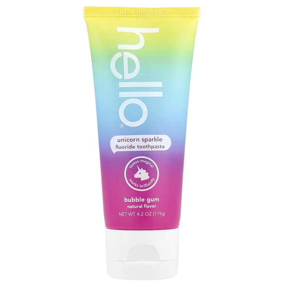 hello Unicorn Sparkle Kids Toothpaste with Fluoride, Bubble Gum Toothpaste, 4.2 Oz Tube