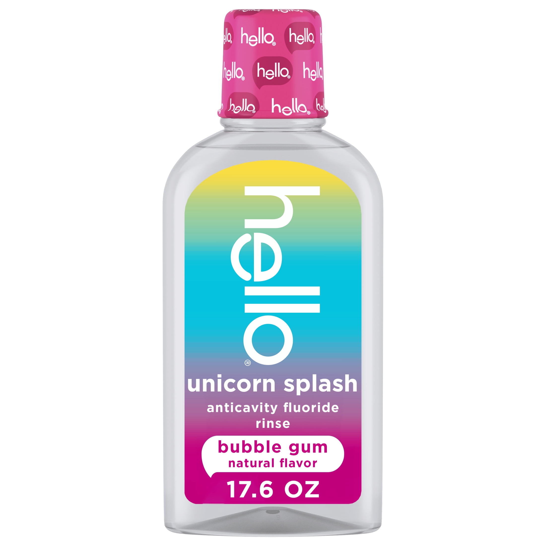 hello Unicorn Splash Kids Mouthwash with Fluoride, Bubble Gum Natural Flavor, 17.6 fl oz