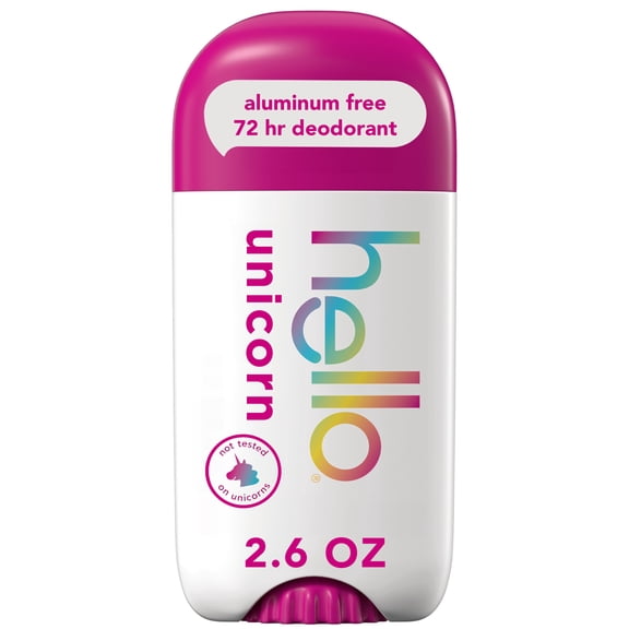 hello Unicorn Aluminum Free Deodorant, Shea Butter, Vegan, 2.6 oz Stick Deodorant