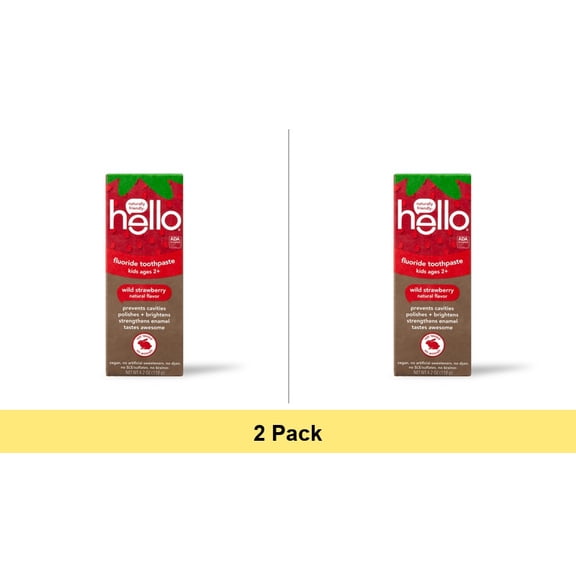 hello Wild Strawberry Kids Toothpaste with Fluoride, 4.2 Oz - 2 Pack