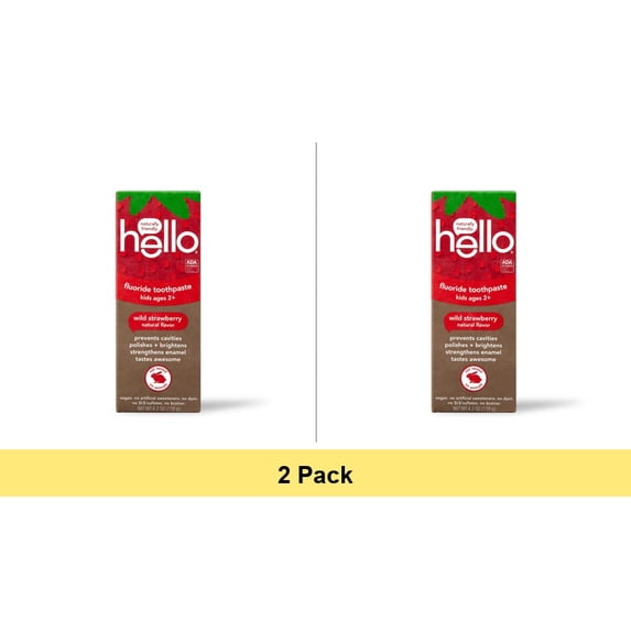 hello Wild Strawberry Kids Toothpaste with Fluoride, 4.2 Oz - 2 Pack