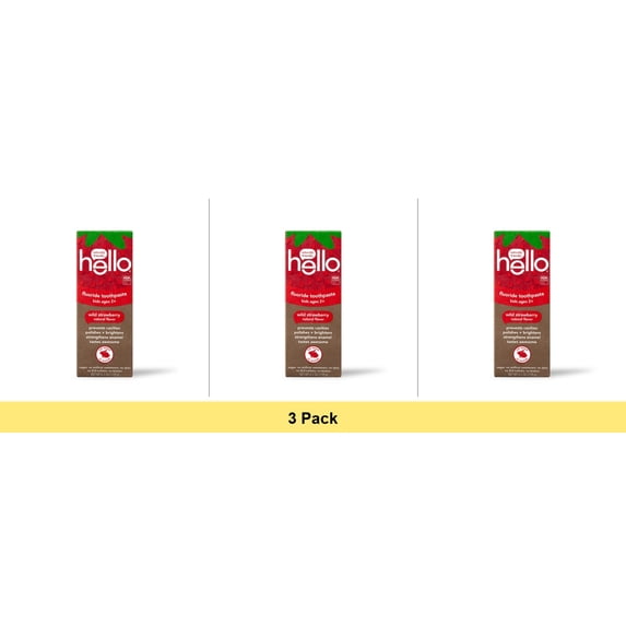 hello Wild Strawberry Kids Toothpaste with Fluoride, 4.2 Oz - 3 Pack Bundle