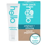 hello Antiplaque and Whitening Fluoride Free Toothpaste, Natural Peppermint, 2 Pack, 5 oz