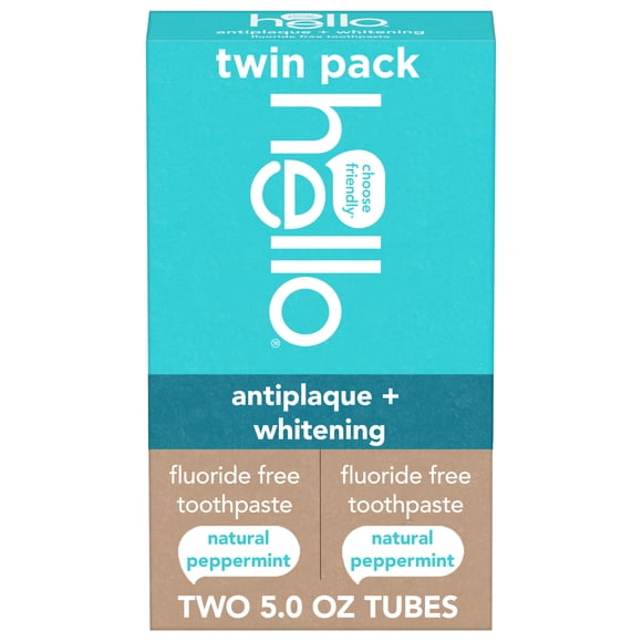 hello Antiplaque and Whitening Fluoride Free Toothpaste, Natural Peppermint, 2 Pack, 5 Oz
