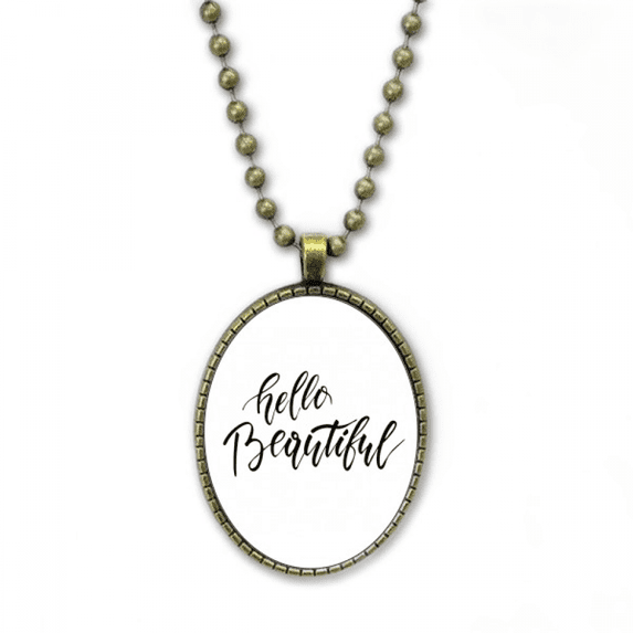 hello beautiful quote handwrite necklace vintage chain bead pendant jewelry collection