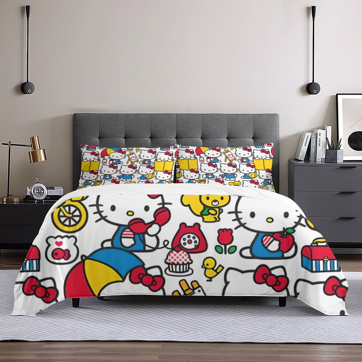 hello kitty Queen Comforter Set, 3pcs Bedding Sets Queen, All Season ...