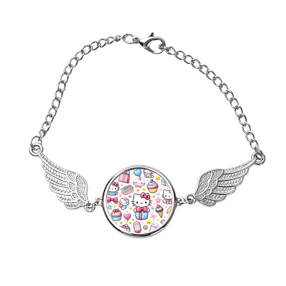 hello kitty Stainless Steel Vintage Angel Wing Feather Cuff Bracelet Fashion Jewelry Gift for Men and Women