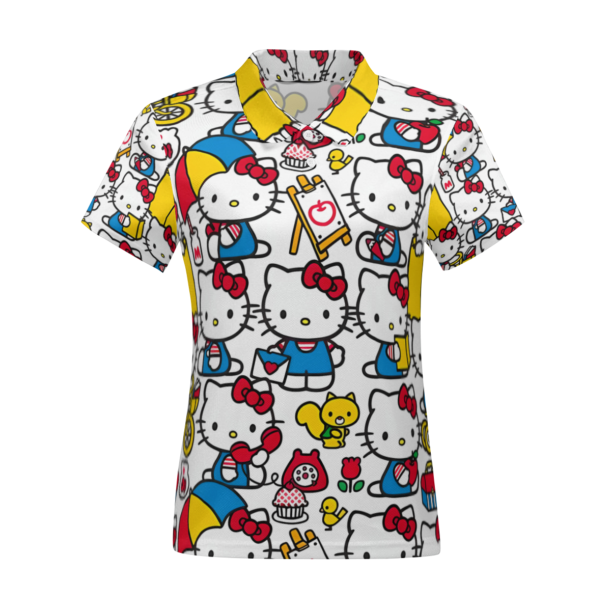 hello kitty Women's Polo Shirts 2Button Short Sleeve Collared Tops