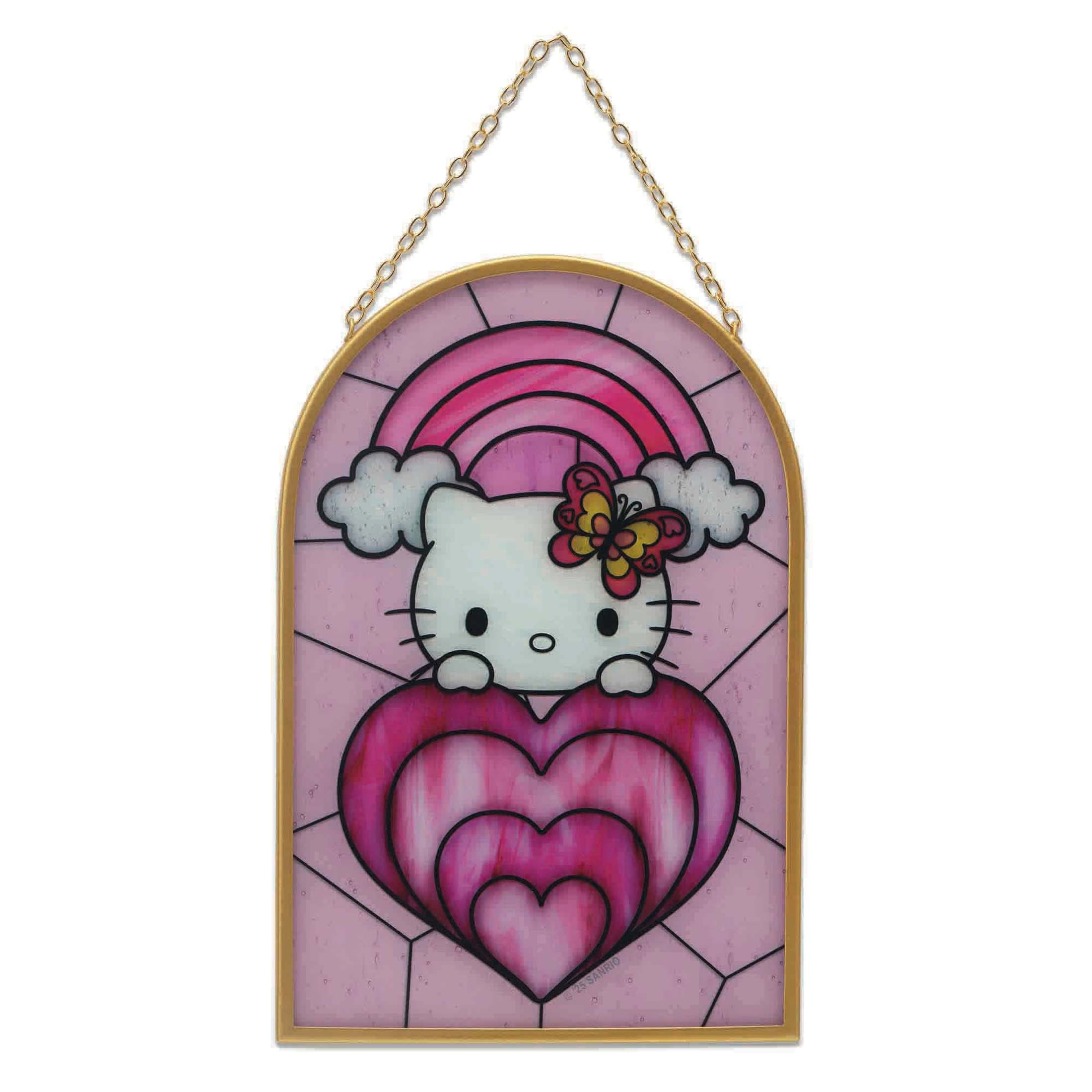 Sanrio Hello Kitty Print on Glass with Gold Metal Frame and Linked Chain 11"