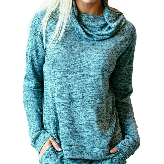 hello mello carefree threads womens loungewear top with pocket and cowl neck, matching drawstring bag- mint large 12-14