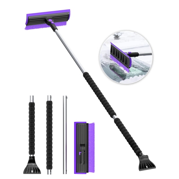 helloleiboo 2025 Extra Long 55.7" Ice Scrapers for Car Windshield Multi-Functional Detachable Car Ice Scraper with Foam Grip and 270 Pivoting Brush Head Snow Brush for SUV Truck Auto(Purple)