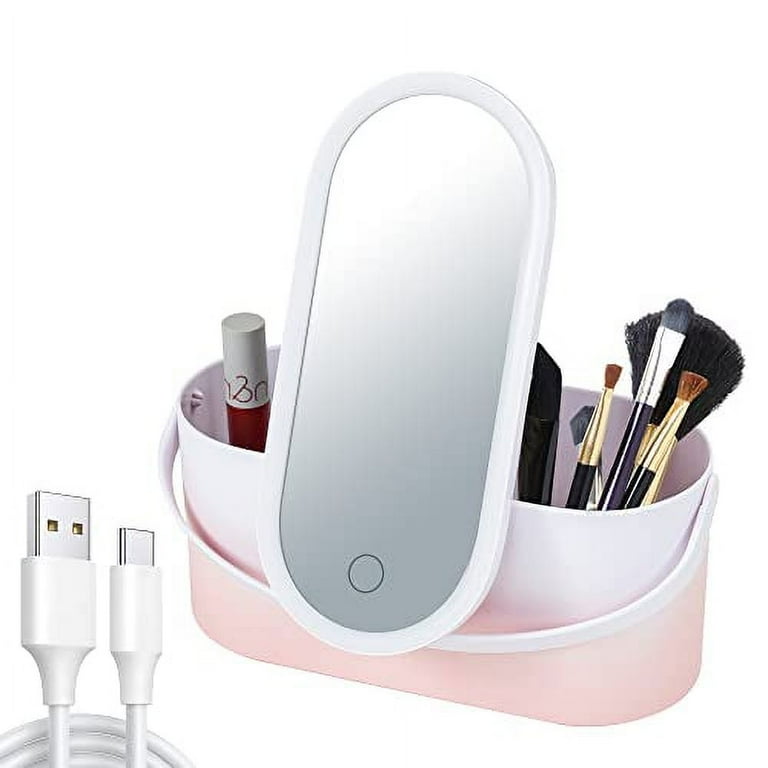 helloleiboo Makeup Box with Mirror 3 Colors Lighting Makeup Case with Mirror Portable Vanity Makeup Travel Bag with Light up Mirror Rechargeable USB