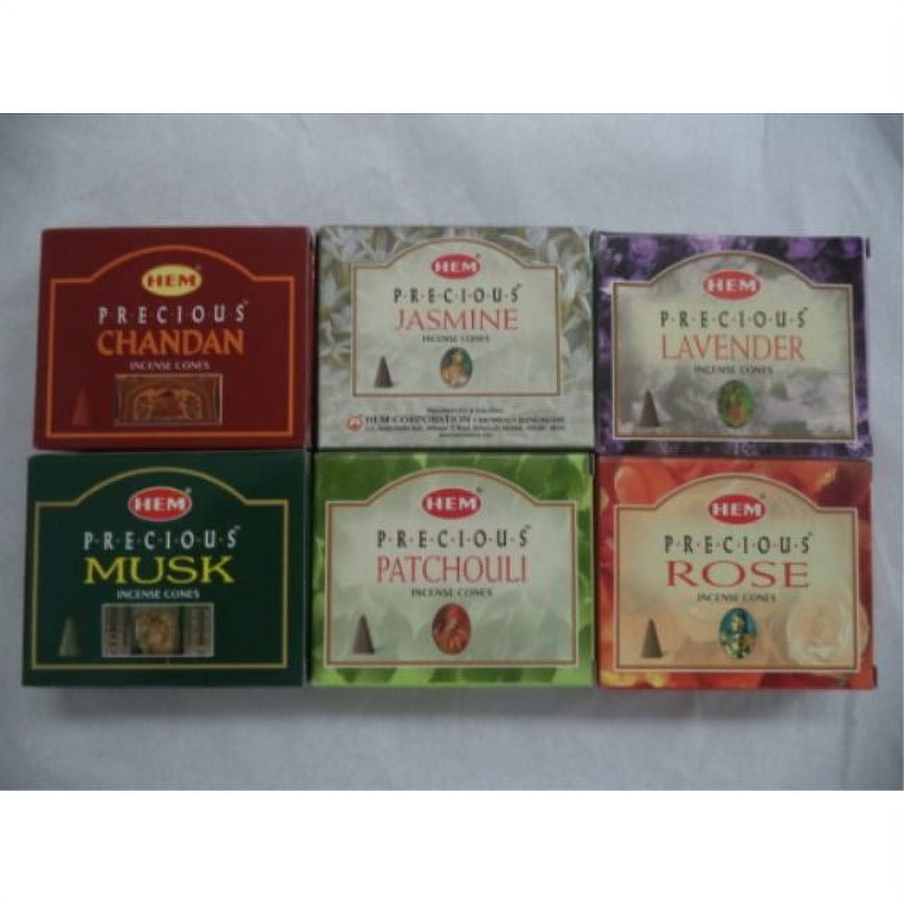 hem precious assortment incense cones, bulk lot 6 packs of 10 cones, 60 total!